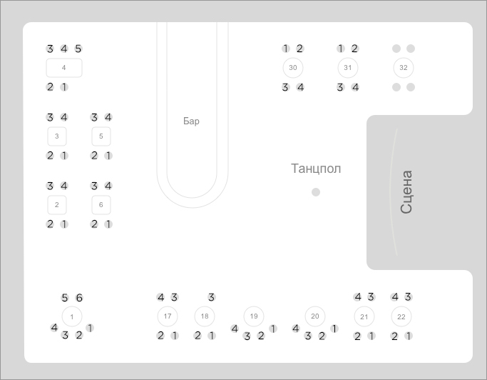 Схема зала Клуб «16 Тонн»