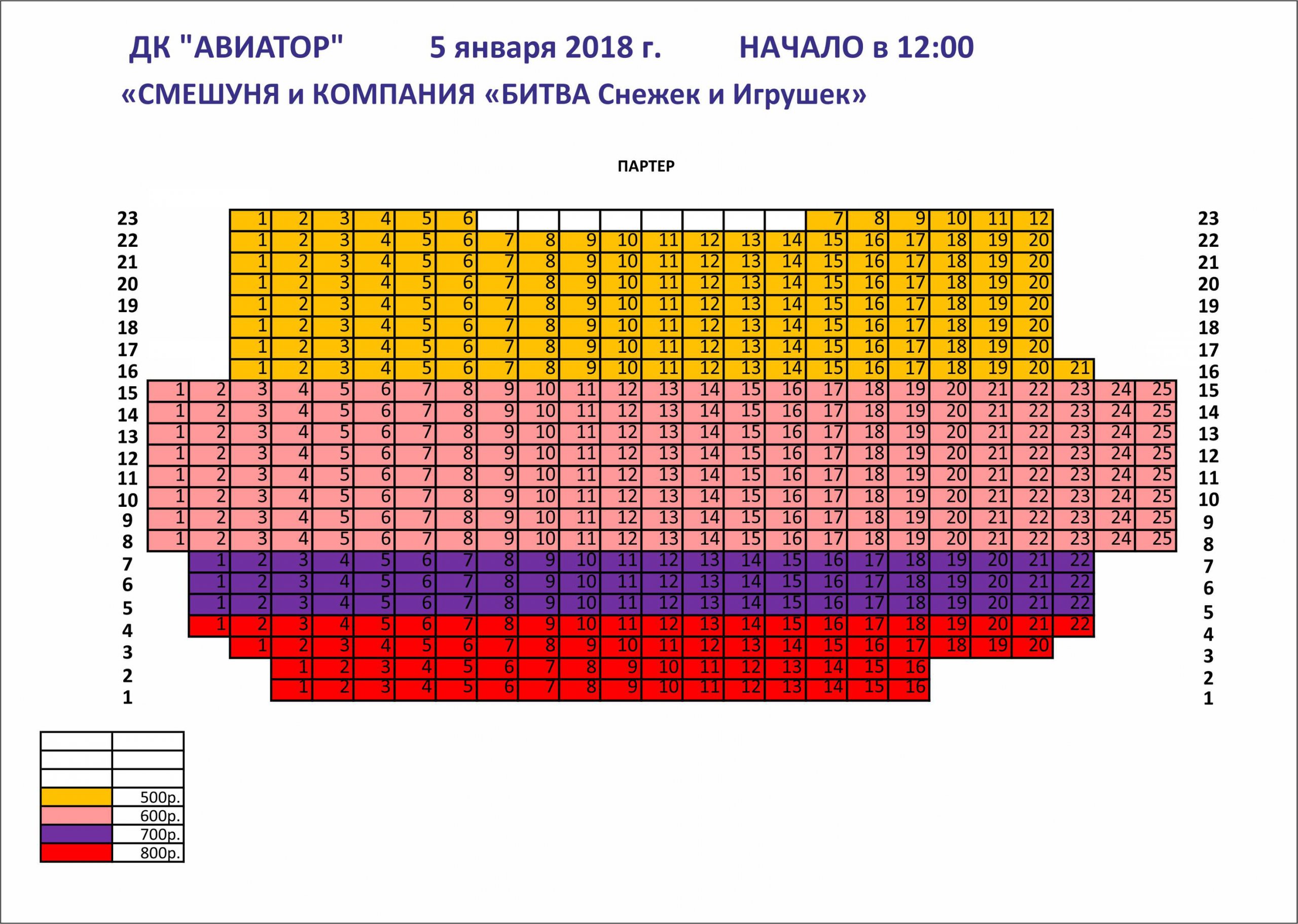 Расположение мест в зале