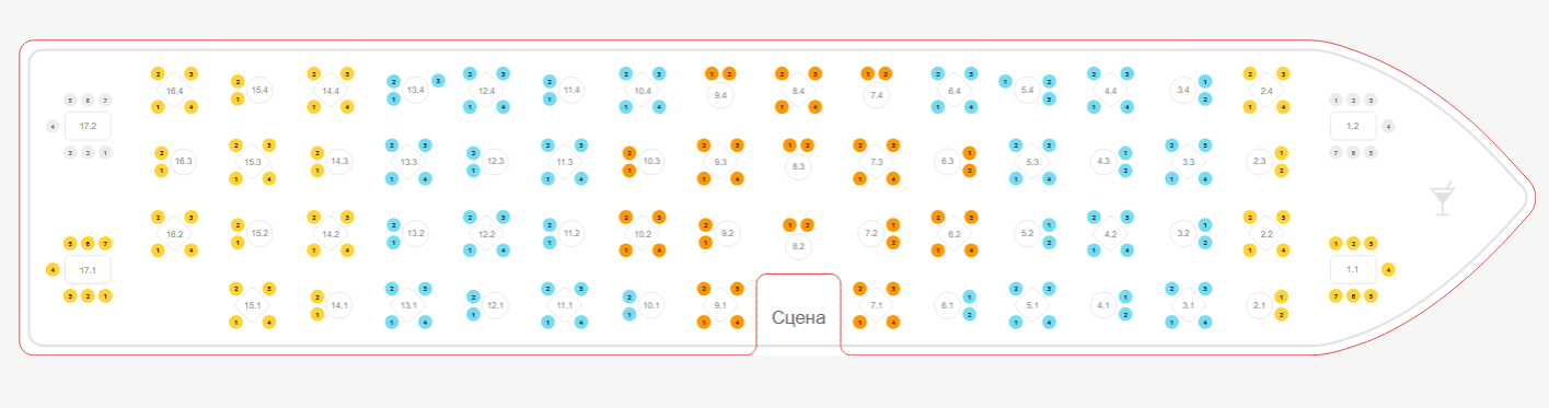 Схема зала Теплоход «Ривьера» (причал «Лужники-Северный»)