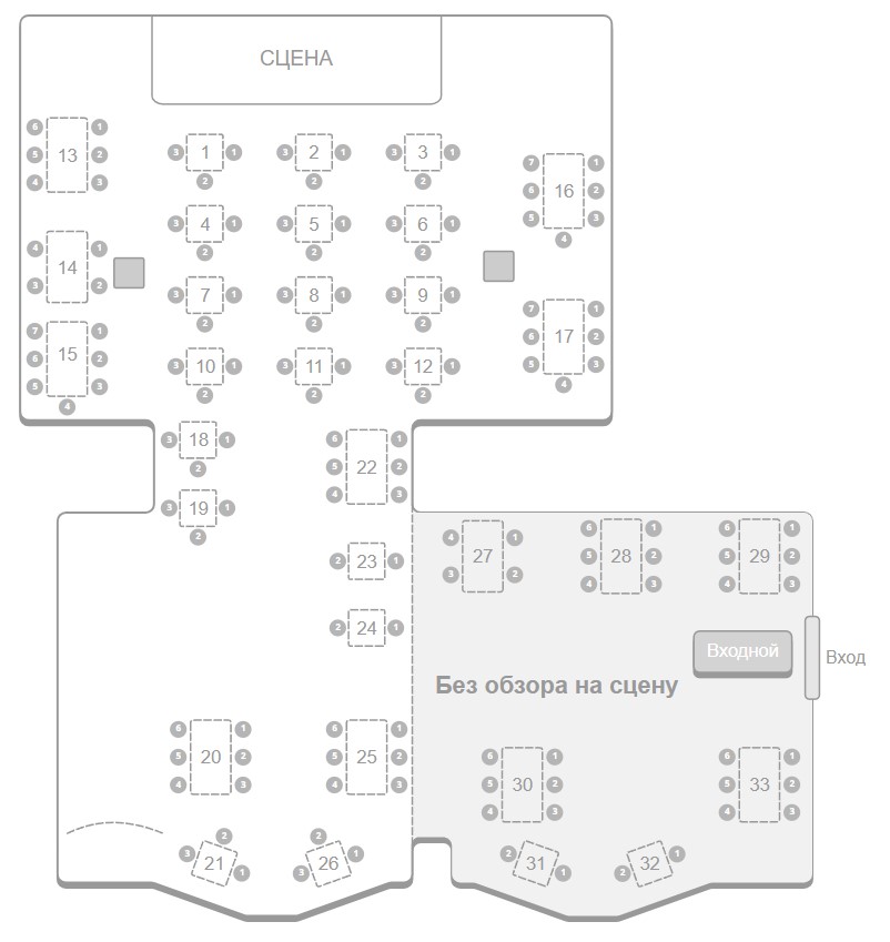 Схема зала Клуб "ТОН71"
