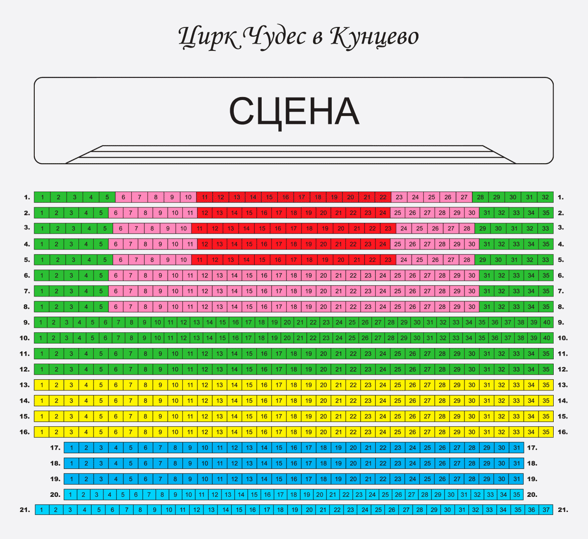 Схема зала Цирк чудес в "Кунцево" 