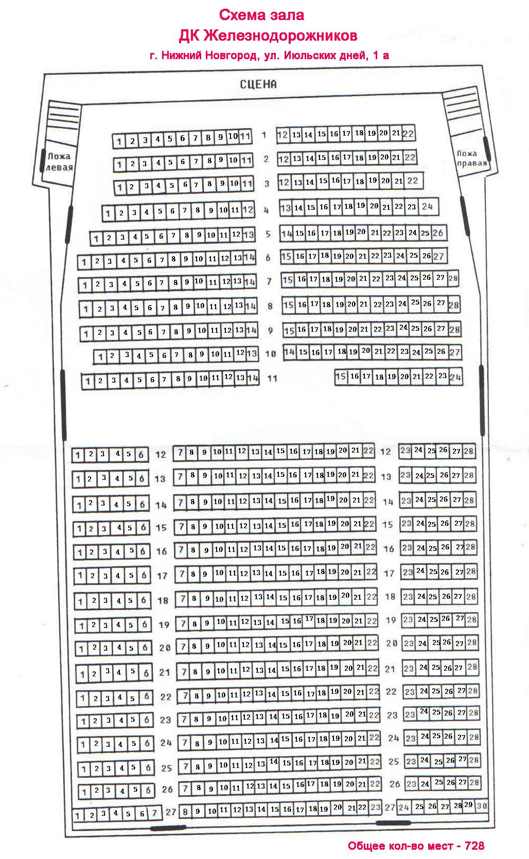 Схема зала ДК "Железнодорожников" (Нижний Новгород)